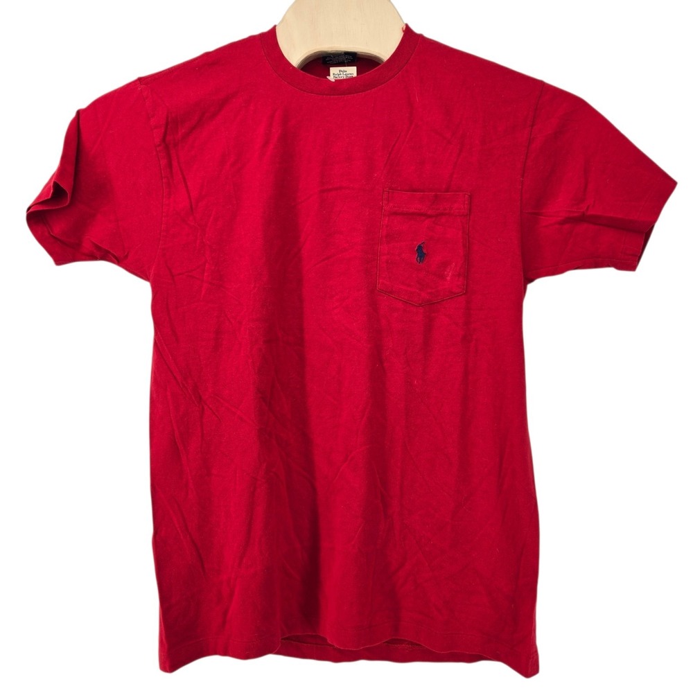 VTG Polo Ralph Lauren T-Shirt Mens S Red Pocket Short Sleeve Pony Logo 90s Singl